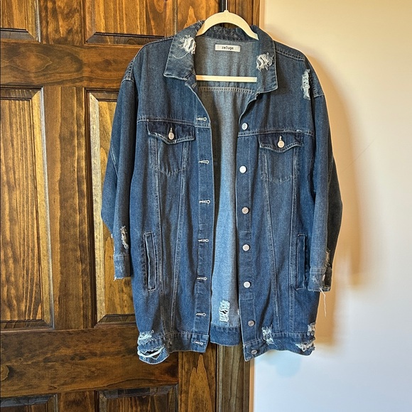 refuge Jackets & Blazers - Refuge Distressed Blue Denim Jacket
